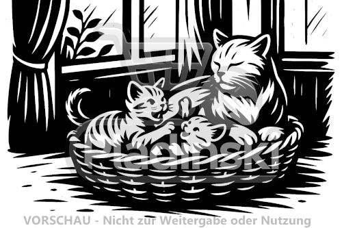 Katzenfamilie – Liebevolles 3D-Relief für Tierfreunde (20 cm)