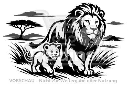 Löwe mit Jungem – Eindrucksvolles 3D-Relief (20 cm)